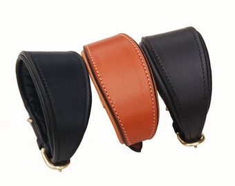 Luxury Grey Hound /Whippet leather dog collar with solid brass fittings, lined and padded, S/M/L