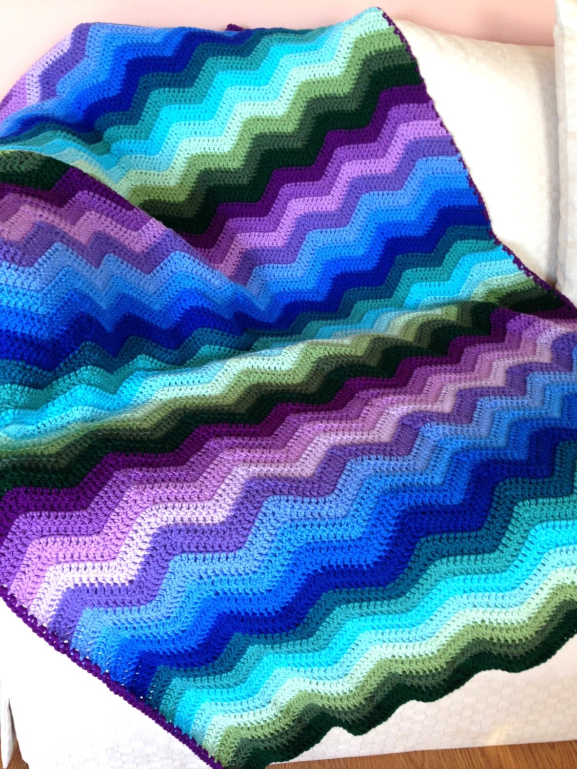 Chevron Stitch Crochet Afghan Multi Color Design Throw