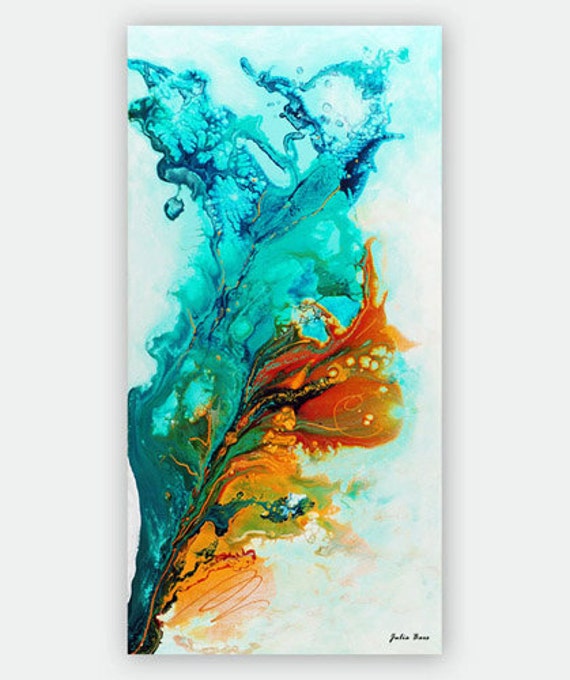 Turquoise Abstract Art Print Giclee Print on Canvas