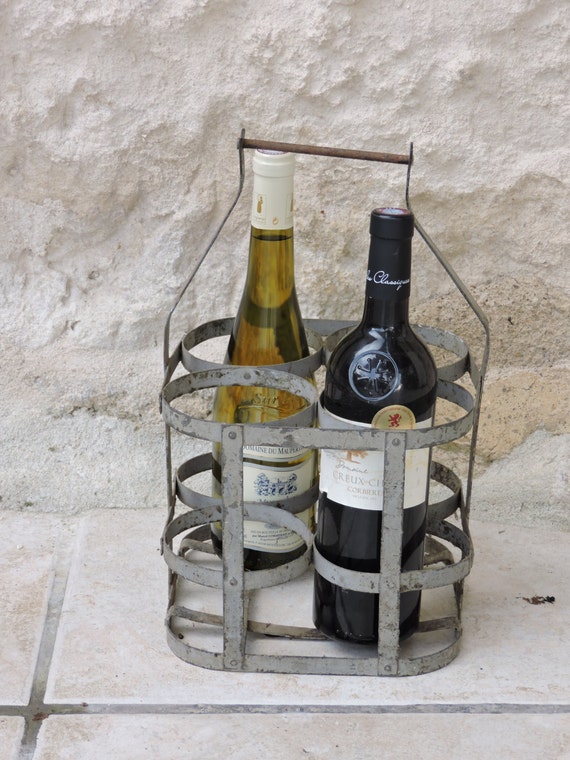 Vintage French Wine Bottle Carrier Metal Wine by Marchepuces
