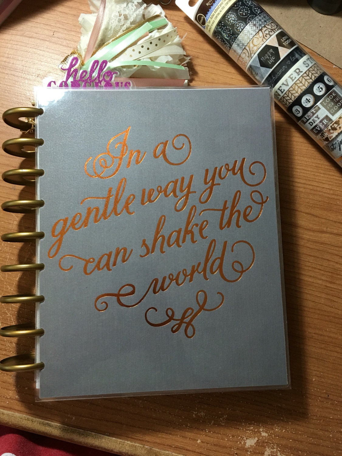 happy planner cover shake the world gray inspirational