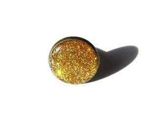 GOLD GLITTER DRUZY Ring - Faux Druzy ring - Bridal Druzy - Adjustable ring - Party Ring