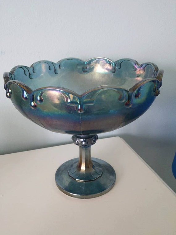 Vintage Indiana Blue Glass Pedestal Bowl