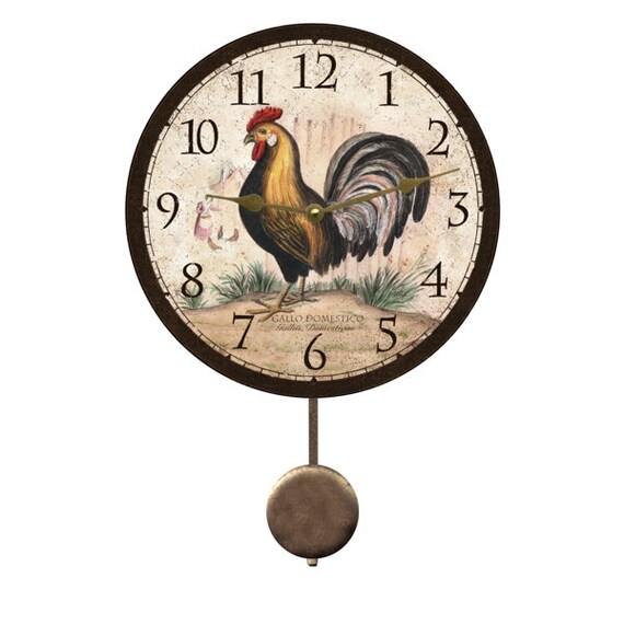 Rustic Rooster Pendulum Clock