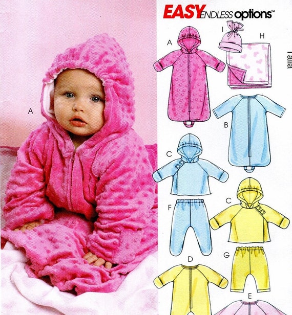 Fabric Sewing Pattern Infants 4 Sizes (Newborn, S, M, L) Bunting, Jacket, Jumpsuit, Pants, Blanket, Hat UNCUT and UNUSED Kenyon Books