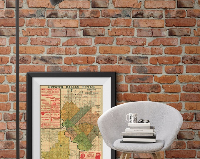 Old Dallas Texas Map Vintage Historical map Antique Restoration Hardware Style Map of Dallas Texas Wall Map Texas Map Home decor Texas art