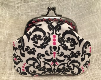 Black and Pink Damask Coin Purse