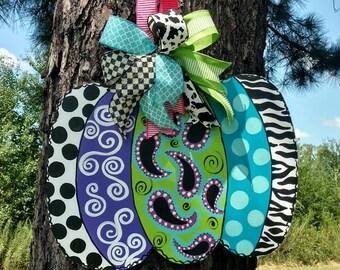 Pumpkin Door Hanger, Fall pumpkin, wreath, decor, Funky Pumpkin