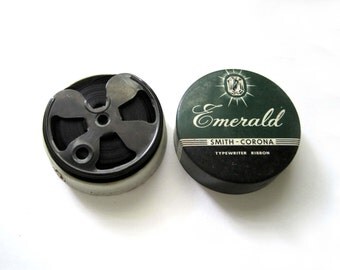 Vintage Emerald Smith Corona Silk Ribbon Typewriter Ribbon Tin, WITH RIBBON, Syracuse NY, Pillbox, Vintage Tin Box, Storage Office Decor
