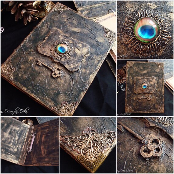 Book of shadows Grimoire binder book cover with peacock A5
