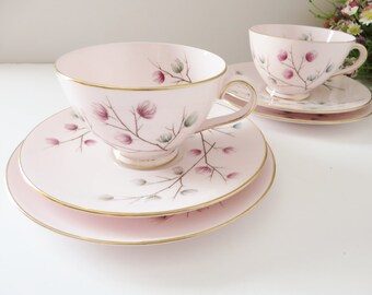Tuscan vintage 1960's pink tea trio, Moondrop pattern, Pink teacup, Tea, Tuscan china