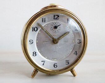 Vintage Rare Gold Inox Peter Germany Alarm Clock Big Metal Full Working Manual Winding German Alarm Clock Christmas Gift Rare Watch ohtteam
