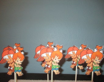 Pebbles and bam bam,Cupcake Toppers,Pebbles party,Pebbles baby shower,Pebbles birthday,Pebbles flintstone,Dino Centerpieces,The Flintstones