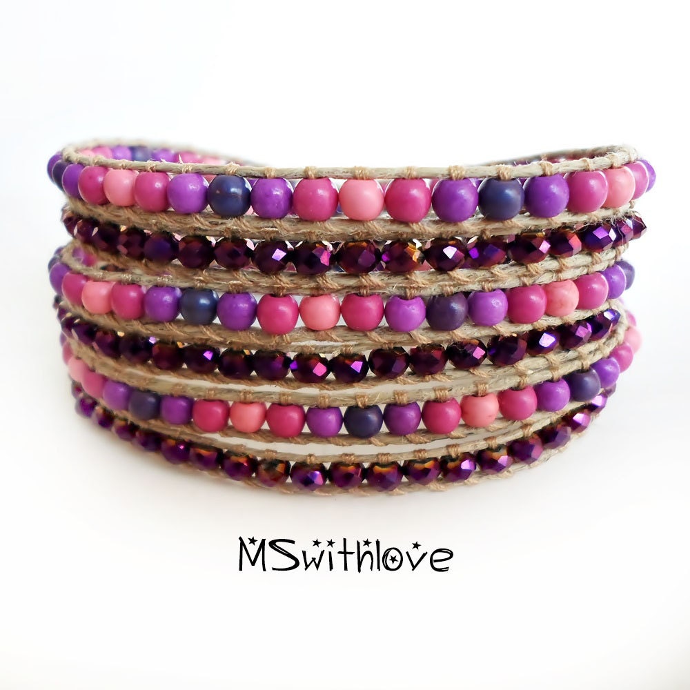 Bohemian wrap bracelet Purple wrap bracelet Beaded bracelet