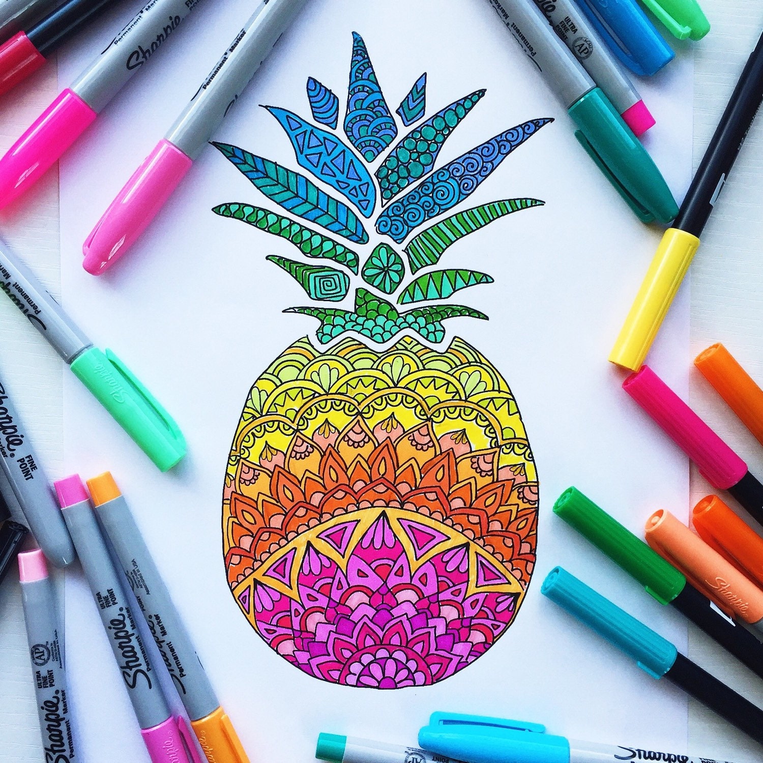 Download Downloadable coloring page Pineapple adult coloring page
