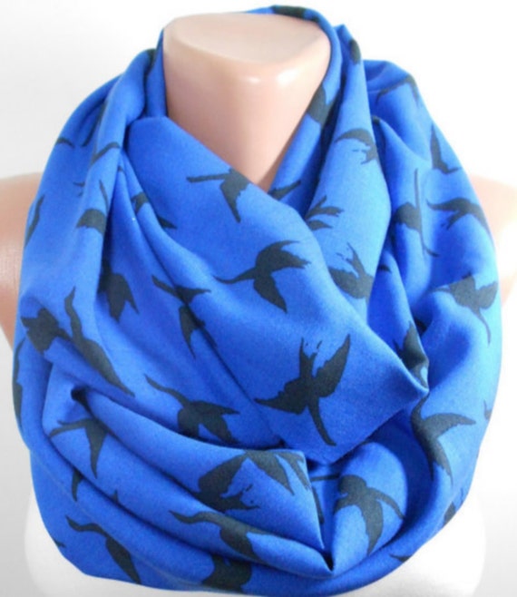 Bird Scarf Infinity Scarf Animal Scarf Blue Scarf Bird Print