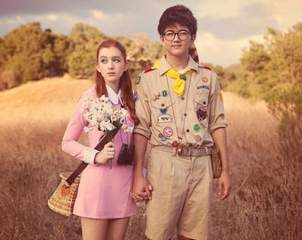 SUZY BISHOP DRESS Moonrise Kingdom Halloween Dress, Suzy Bishop Halloween Costume, Pink Dress White Collar, Peter Pan Collar