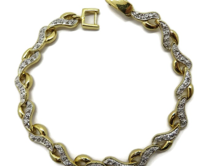 Vintage Diamond Bracelet, Gold Plated Sterling Silver Link Bracelet, Bridal Jewelry