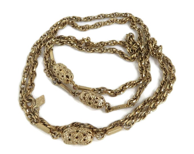 Sarah Coventry Necklace - Vintage Braided Chain Necklace - Gold Tone Beaded Necklace, Gift idea, Gift Box
