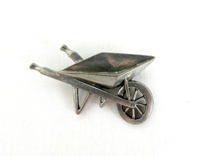 CLIFT Pewter Wheelbarrow Brooch, Vintage Pin