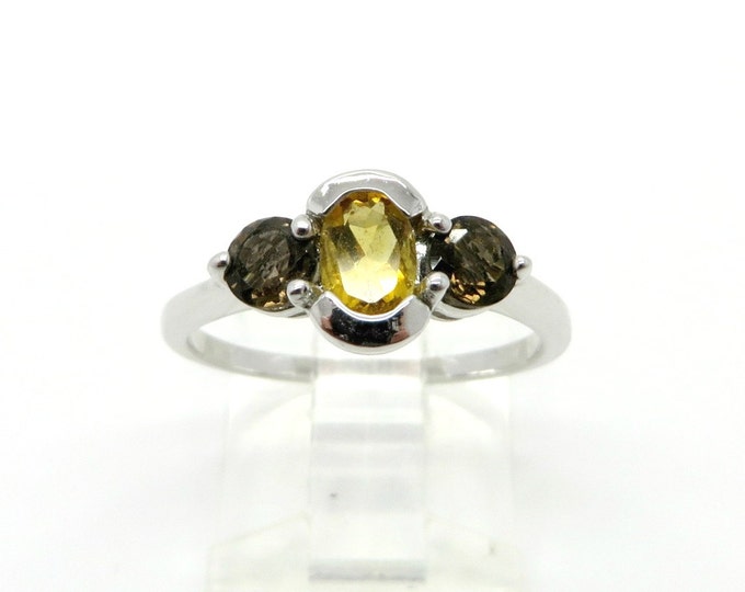 Vintage Citrine Ring, Sterling Silver Multi-stone Ring, Size 7