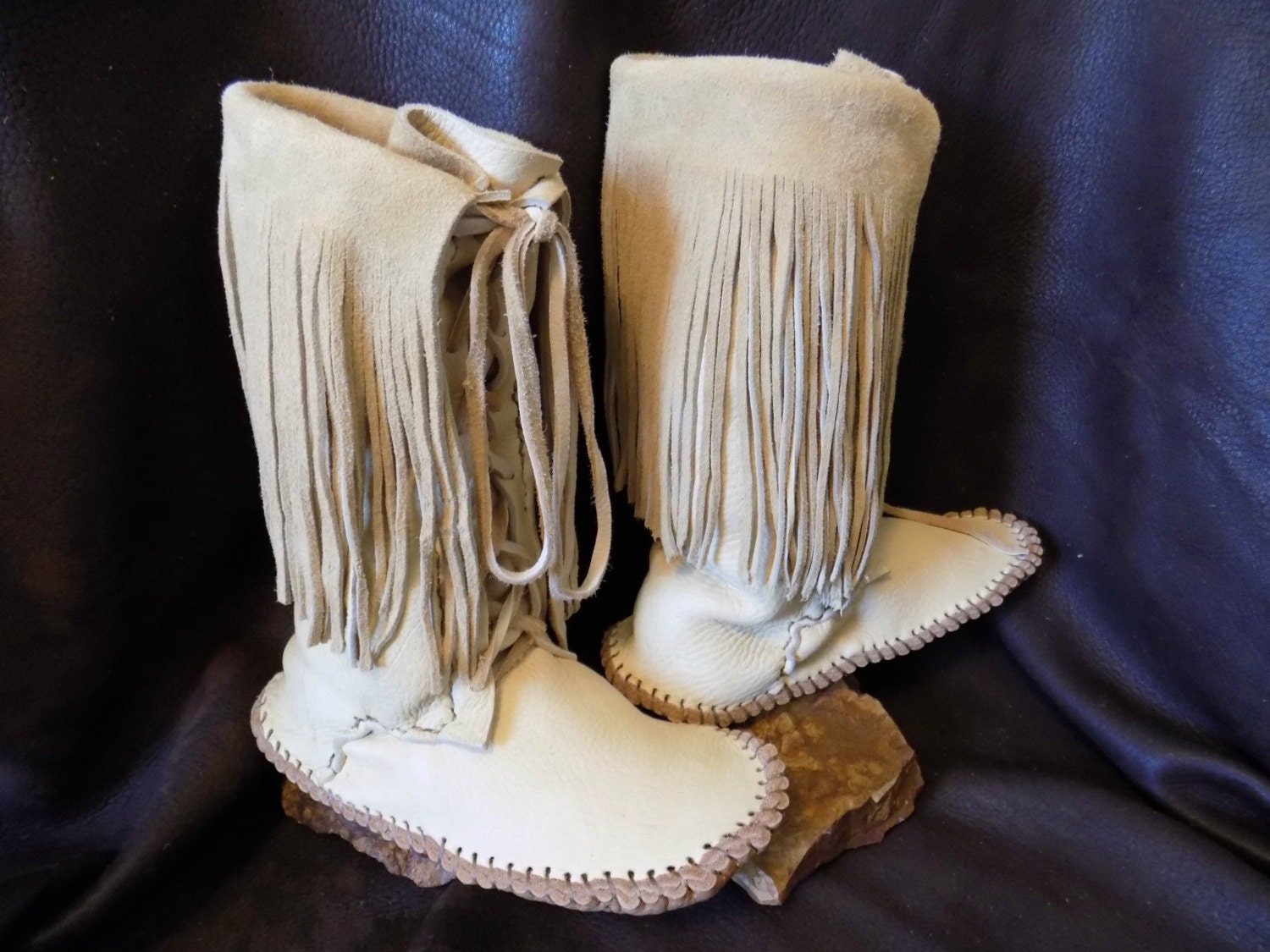 Tall Lace Up Boots Handmade Elk Hide Leather Moccasins