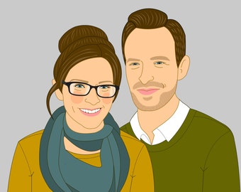 Couple Portrait. Gift for couples. Custom portrait. Custom Illustration. Wedding, Engagement or anniversary gift.