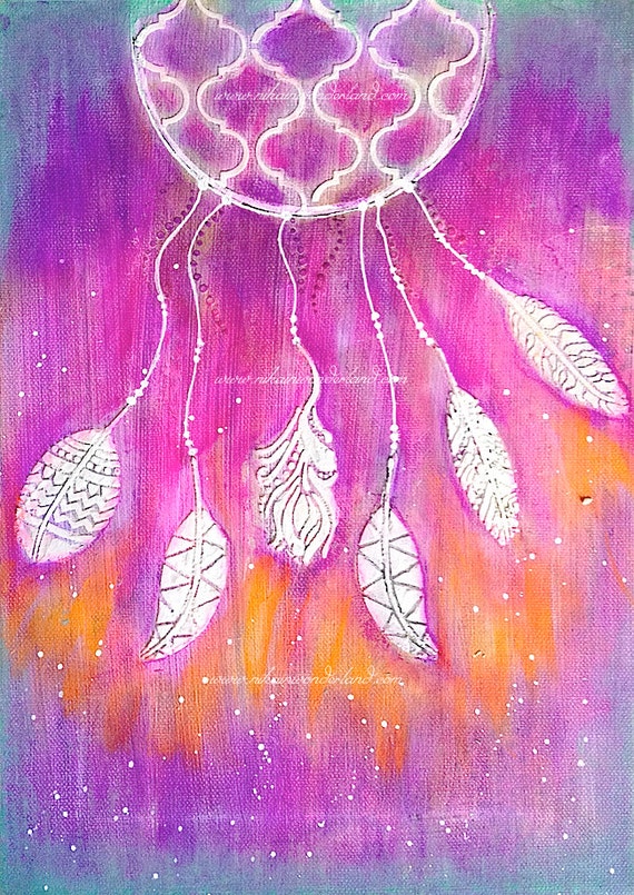 Original Mixed Media Painting Dreamcatcher by NikaInWonderland