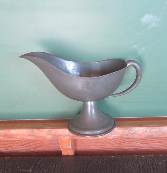 Metal Pewter Color Gravy Boat Simple Primitive by TheGoatsMeow