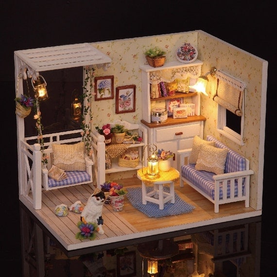 Miniature Dollhouse DIY Kit Kitten Diary Room with a Swing