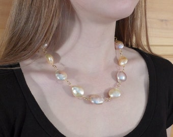 Peach and pink Baroque Pearl Necklace