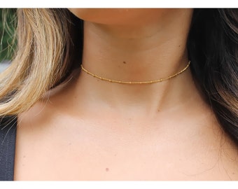 Gold choker/ dainty gold choker/ Minimalist choker/ gold satellite chain choker / Simple choker jewelry/ delicate gold layered