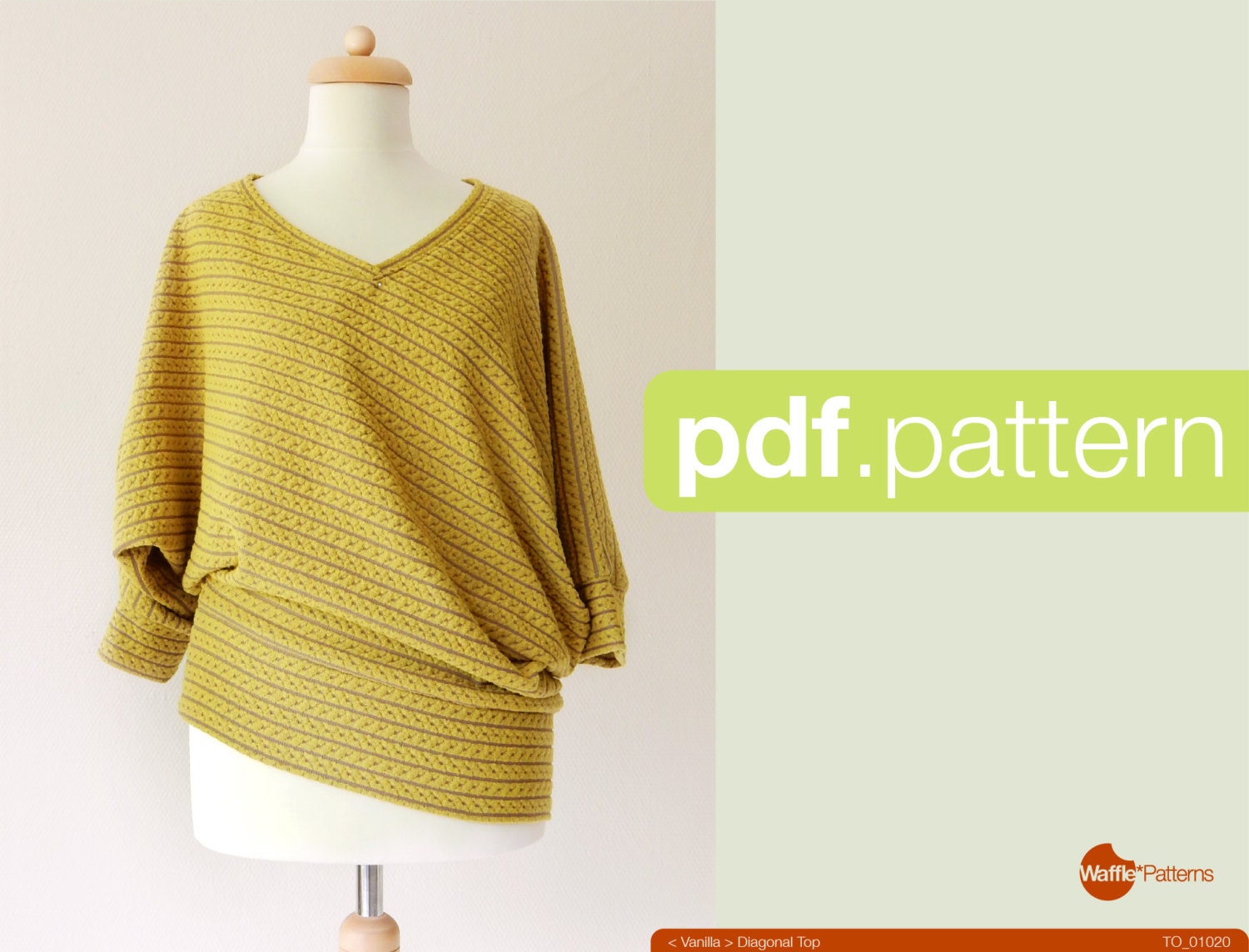 PDF sewing pattern. Women Diagonal knit top Vanilla size