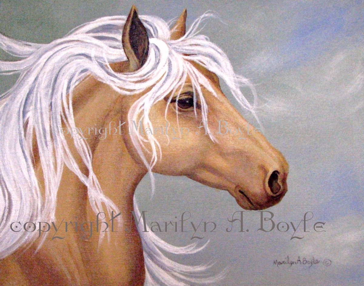 ORIGINAL ACRYLIC PAINTING palomino horse 11 x 14 stretched
