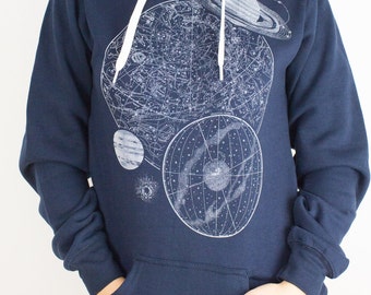 Night Sky Astronomy Glow-in-the-Dark Vintage Hoodie | Star Chart Sweatshirt, Constellation, Star Map, Stars, NASA, Stargazing, Fleece
