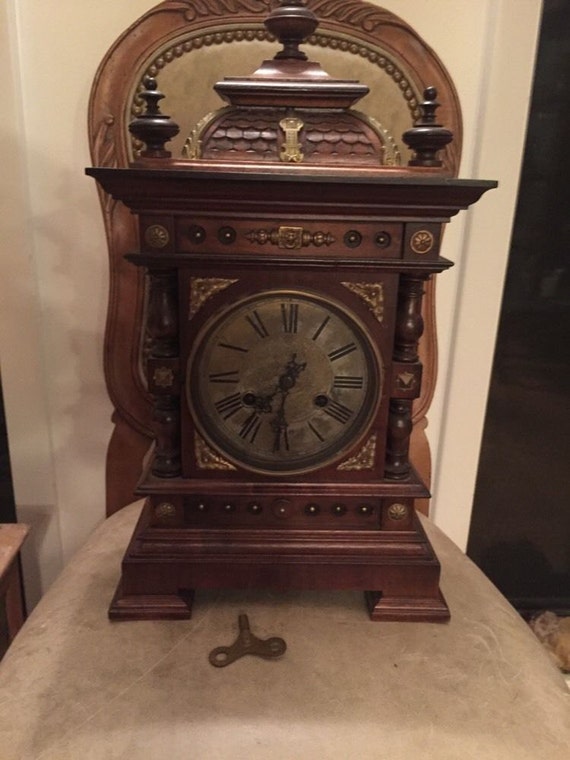 Antique Junghans walnut mantle clock by canalsurplus on Etsy