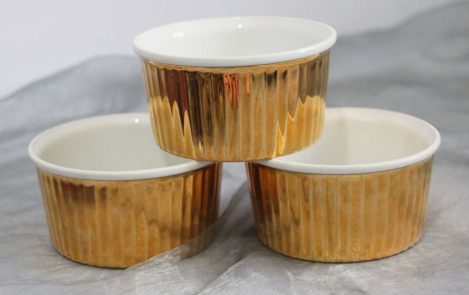Set of 3 Gold Royal Worcester Ramekins Design. Beautiful