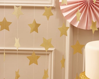 Gold Glitter Star Garland - Paper | 5 metres | Glitter Garland | Gold Garlands | Glitter Bunting & Garlands | Birthday Decoration | Glitter