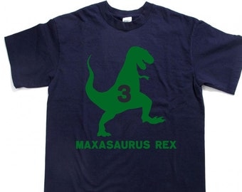 T-REX Dinosaur Birthday shirt with age and Personalized with child's name Kid's t-shirt tee shirt t shirt, many other color choices!