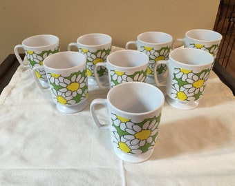 Vintage Plastic Flower Pedestal Mugs Stacking Set of 8