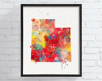 Utah State Art Map Watercolor Poster Wall Decor Utah State Art Map Watercolor Poster Wall Decor