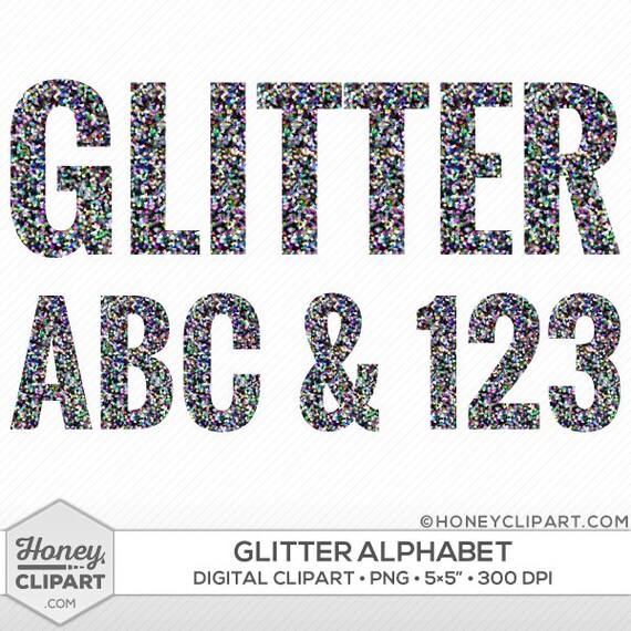 Black glitter letters black font clipart Halloween letter