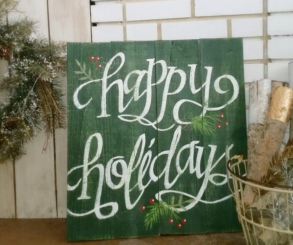 Happy holidays green red and white Christmas sign by NazysNest