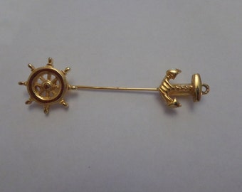 Vintage Captions Tie Pin Wheel and Anchor Captions Tie Pin Vintage Sailer Pin Boating Tie Pin Vintage