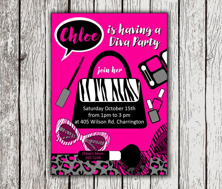 Diva Party Invitation Printable Girl Birthday Invitation