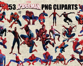 Spiderman Cliparts, 53 Images in 300 PPI PNG Transparent Background, Printable Digital Graphics