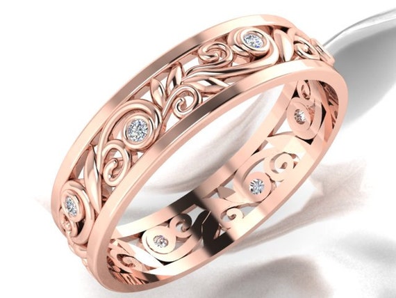 Vine And Leaves Wedding Band Diamonds Bridal Band by BridalRings