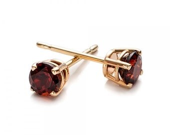 1/2 carat garnet stud earrings-Red garnet-Handmade garnet stud earrings-14 k Yellow gold earnings-Natural garnet-Gift idea for her