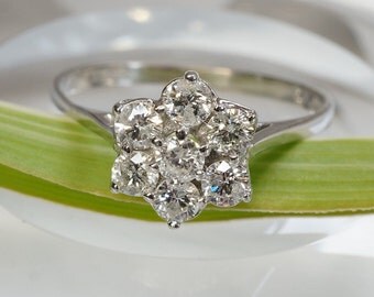 Flower Diamond Ring - Diamond Engagement Ring - White Gold Ring - Bridal Jewelry - Anniversary Gift - Women's Ring - Gift for Her