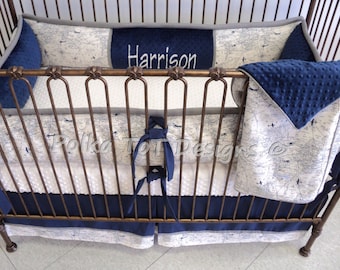 Navy and Natural Vintage Look Navigation Baby Boy Bedding : Harrison